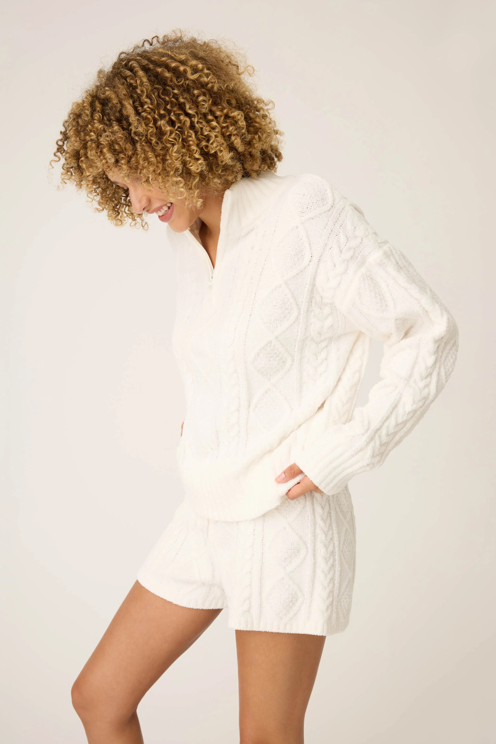 Chenille Cable Knit Quarter Zip Sweater - Image 4