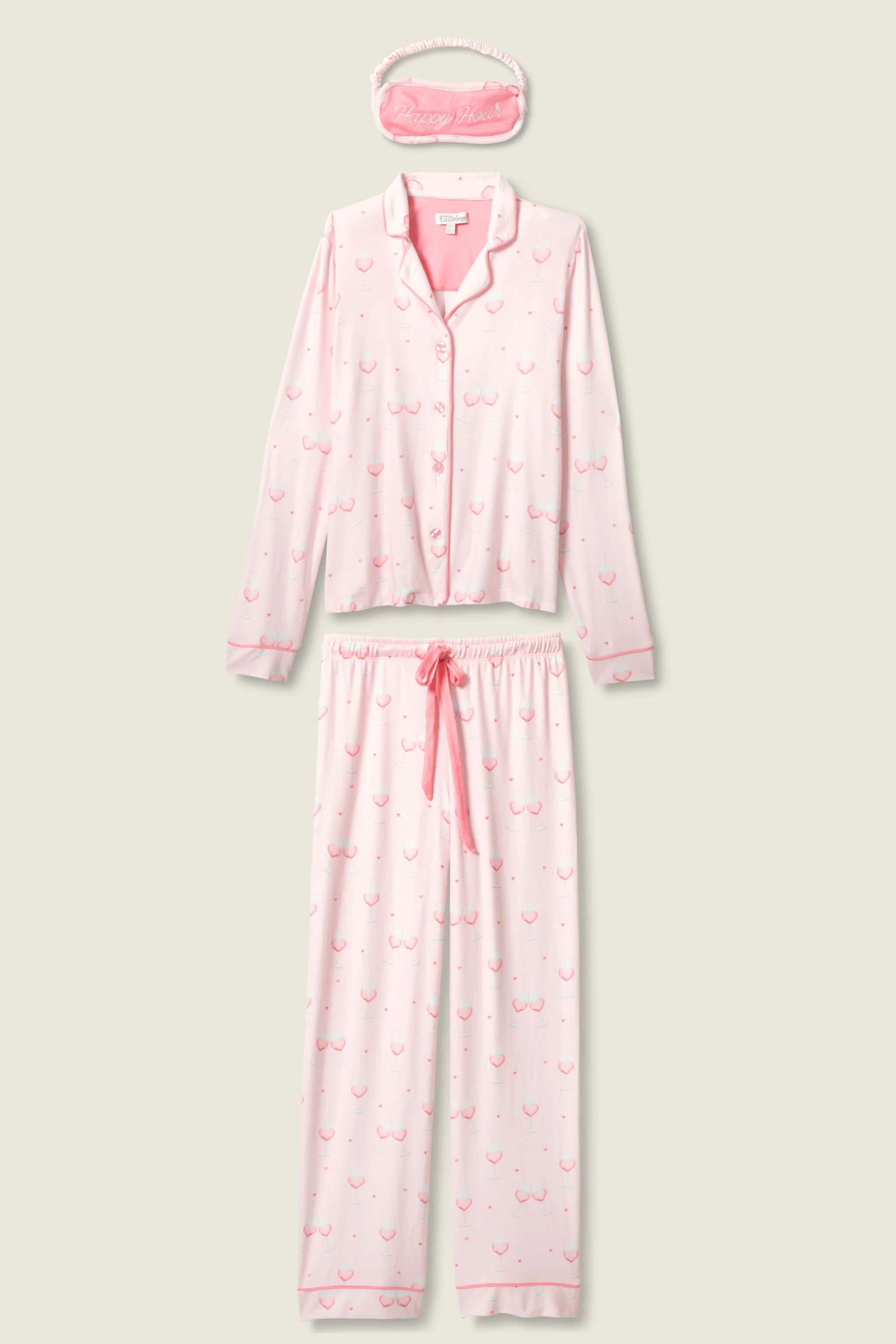 Happy Hour Wine Glass Print 3-Piece Plus Size PJ Set - Image 6