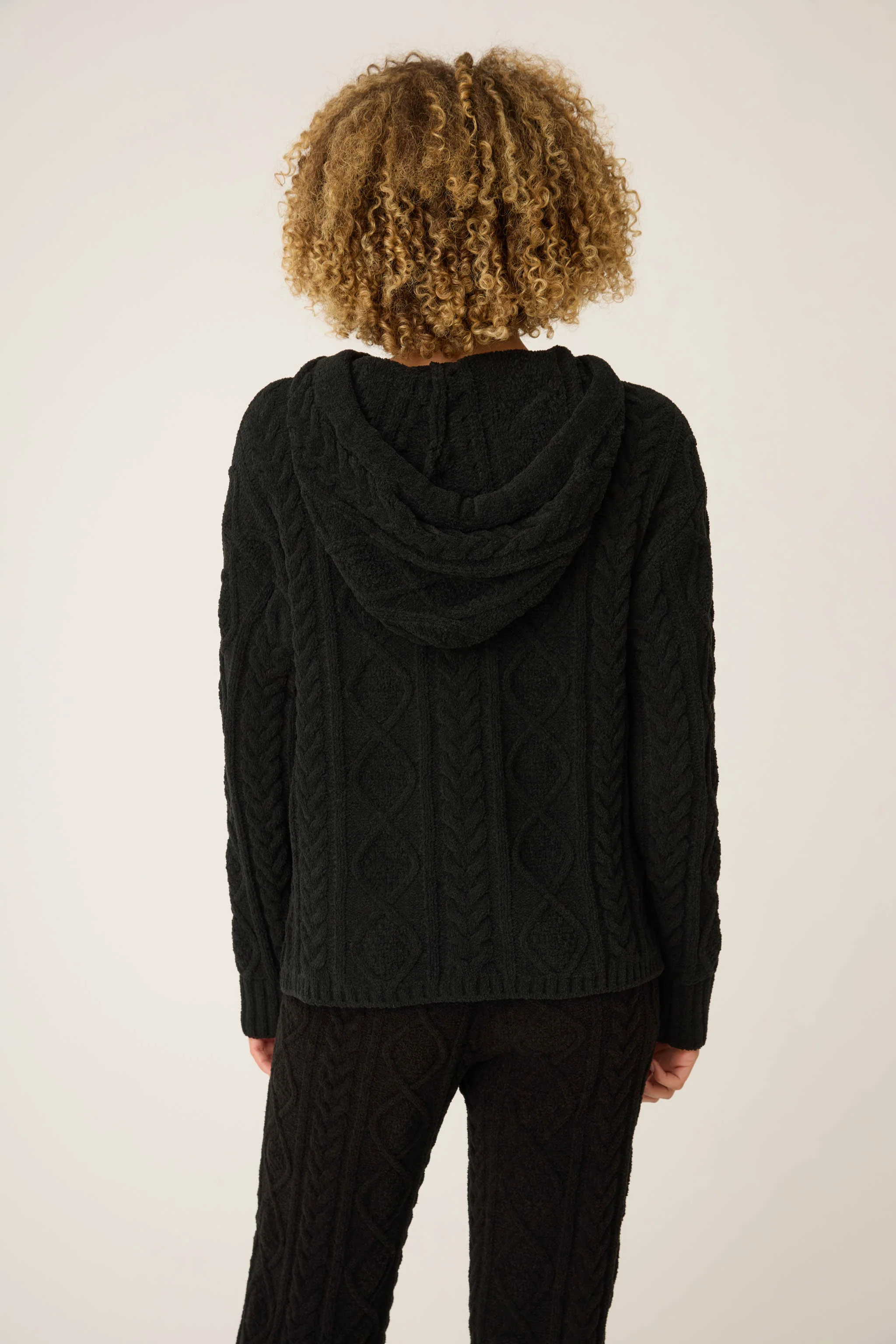 Chenille Cable Knit Black Hoodie - Image 5