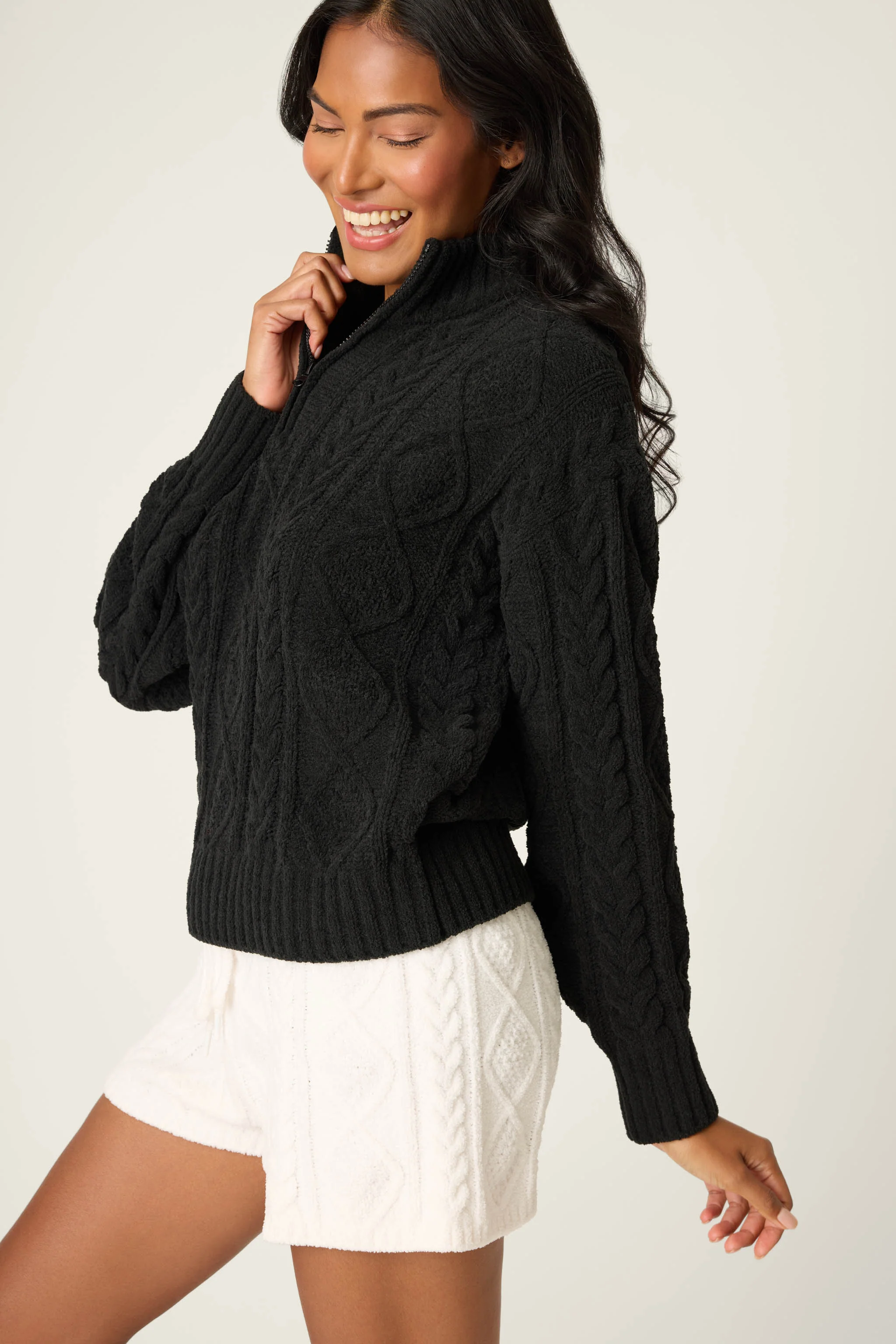 Quarter Zip Chenille Cable Knit Top - Image 2
