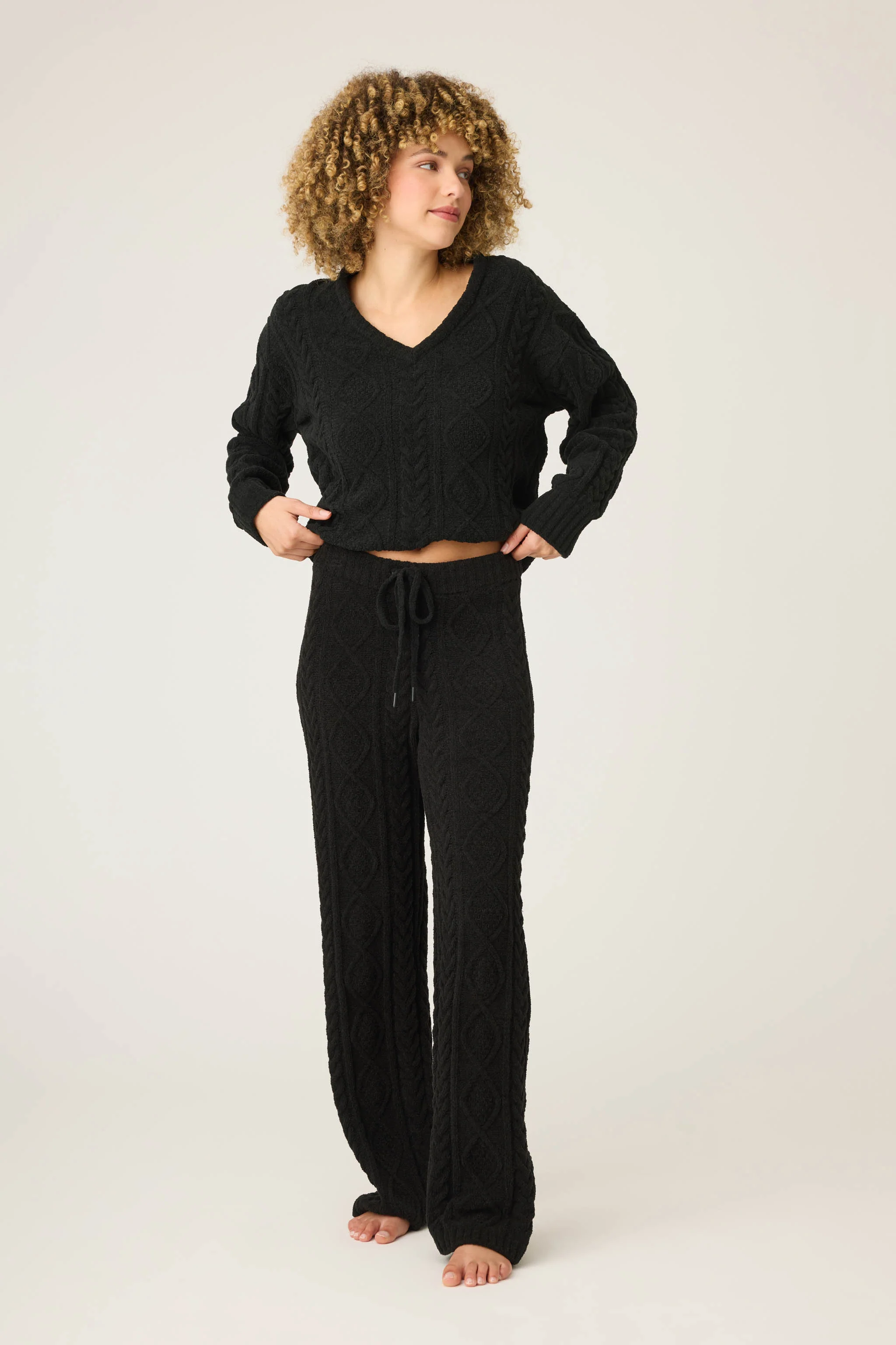 Chenille Cable Knit Open Leg Pants - Image 2