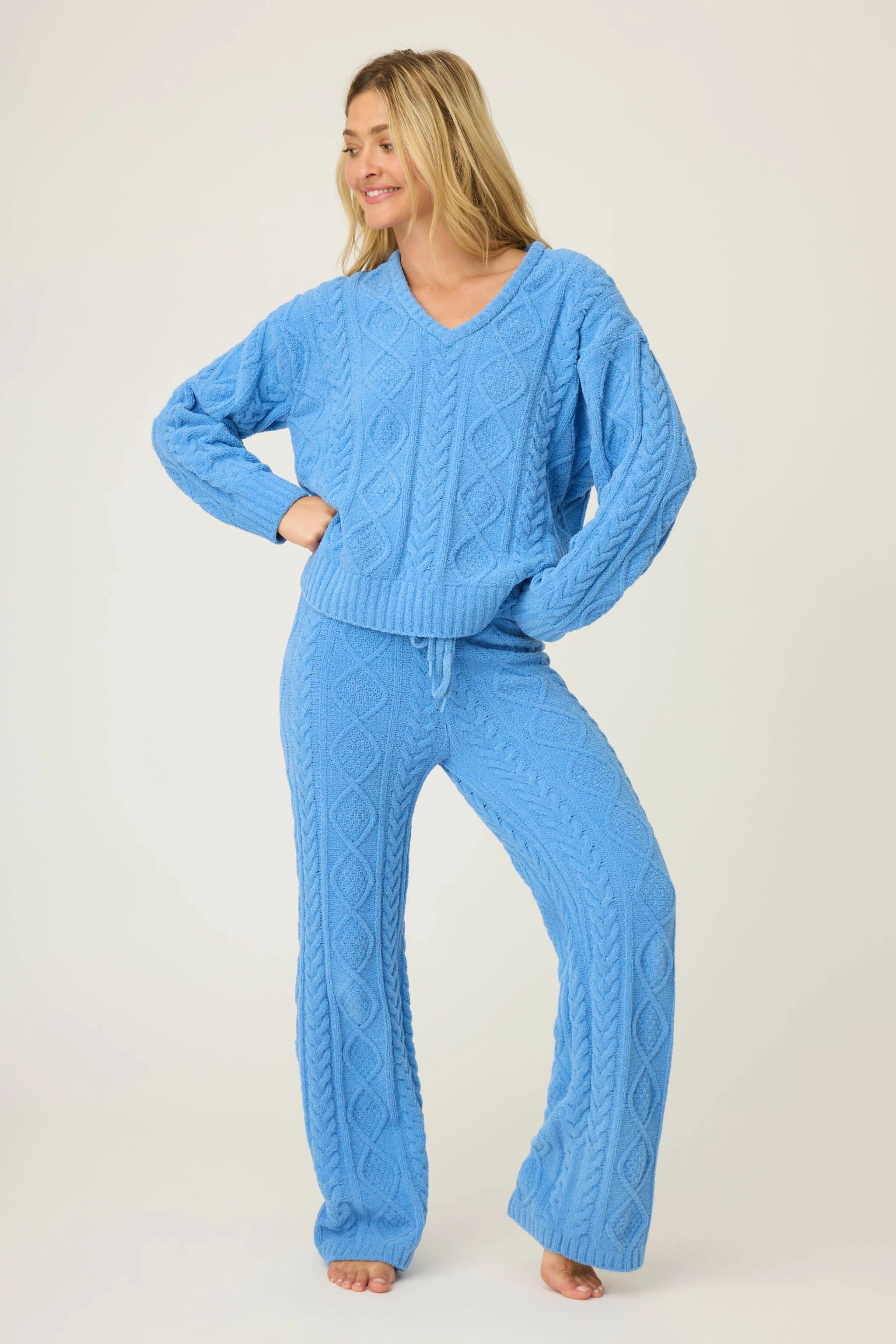 Chenille Cable Knit Open Leg Pants - Image 2