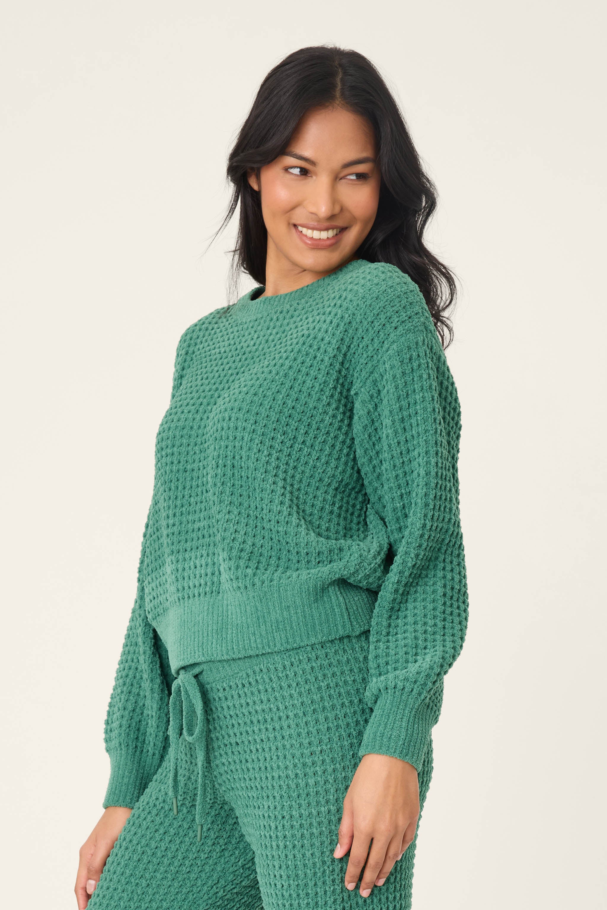 Chenille Waffle Long Sleeve Forest Top - Image 4