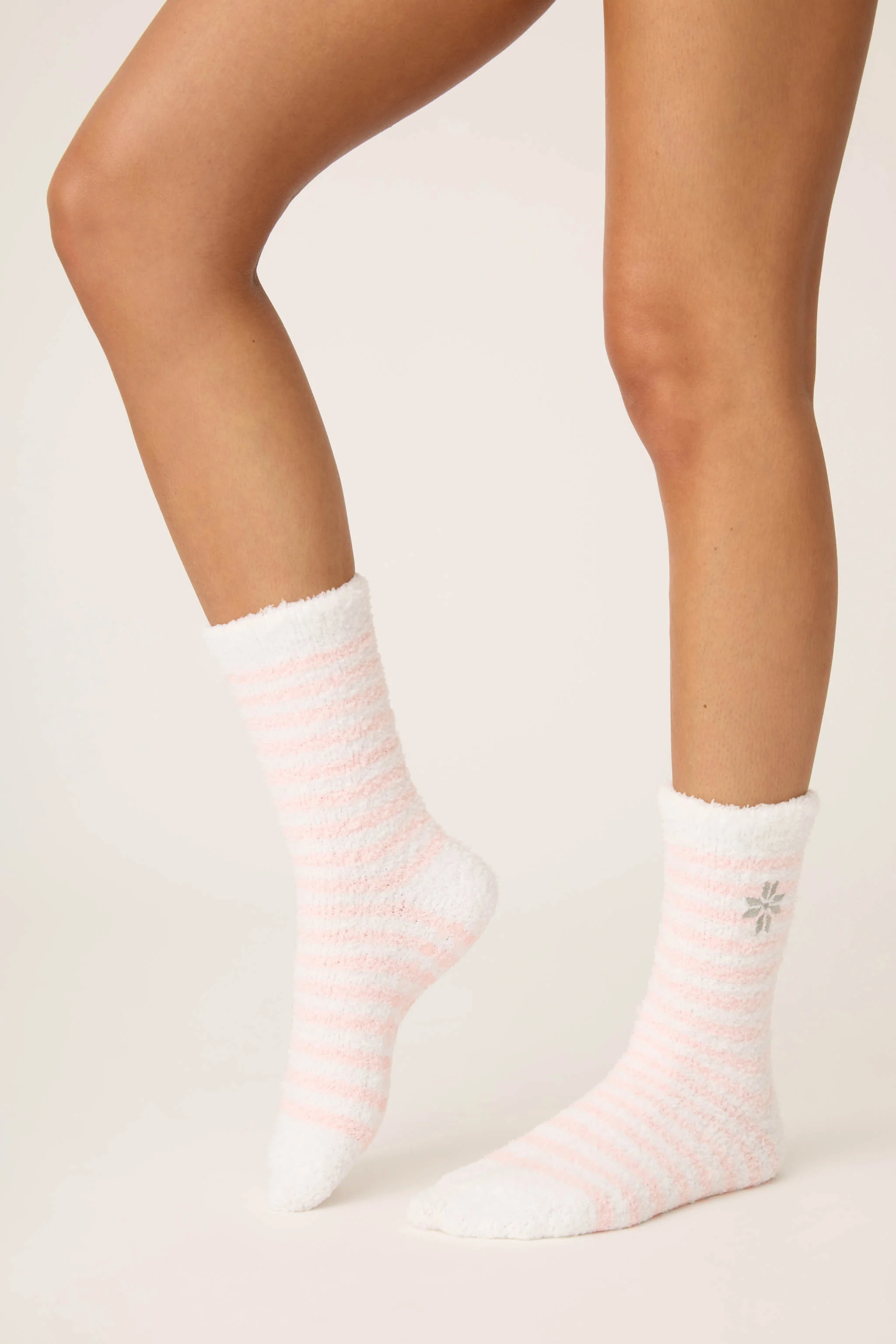 Striped Snowflake Fuzzy Crew Socks - Image 2