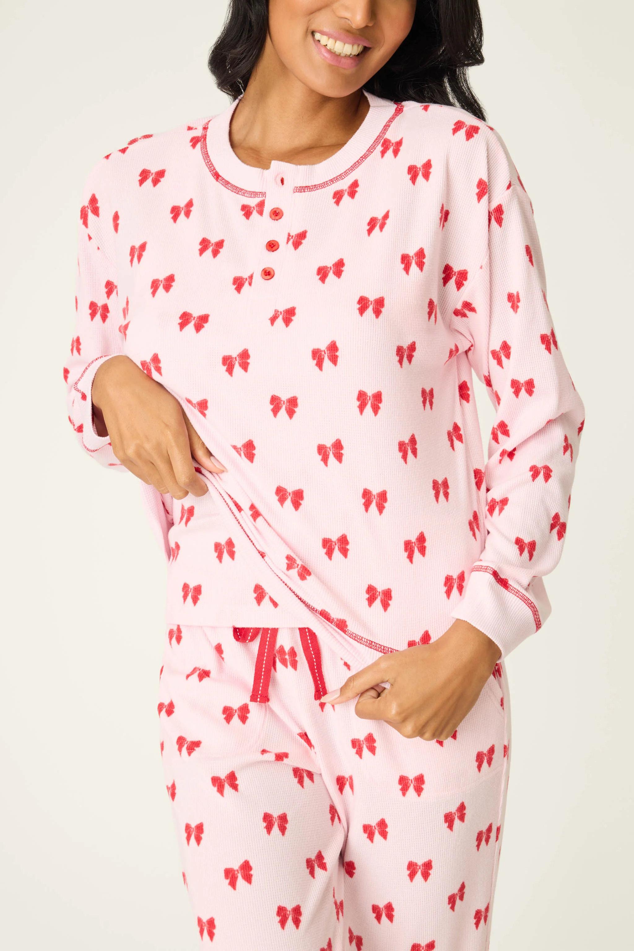 4-Piece Bow Print Thermal Lounge Set - Image 6