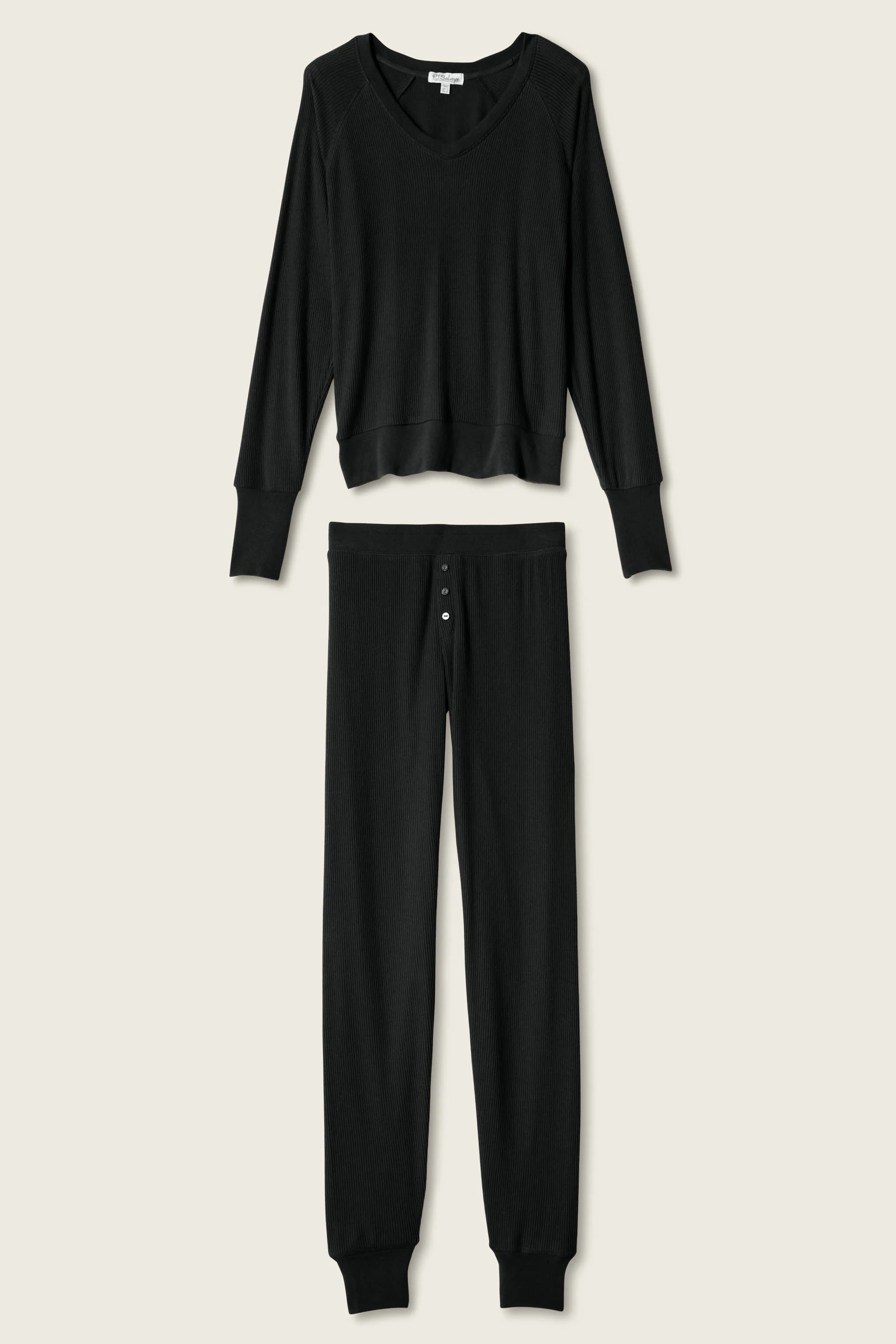 Textured Essentials Black Long PJ Set - Image 6