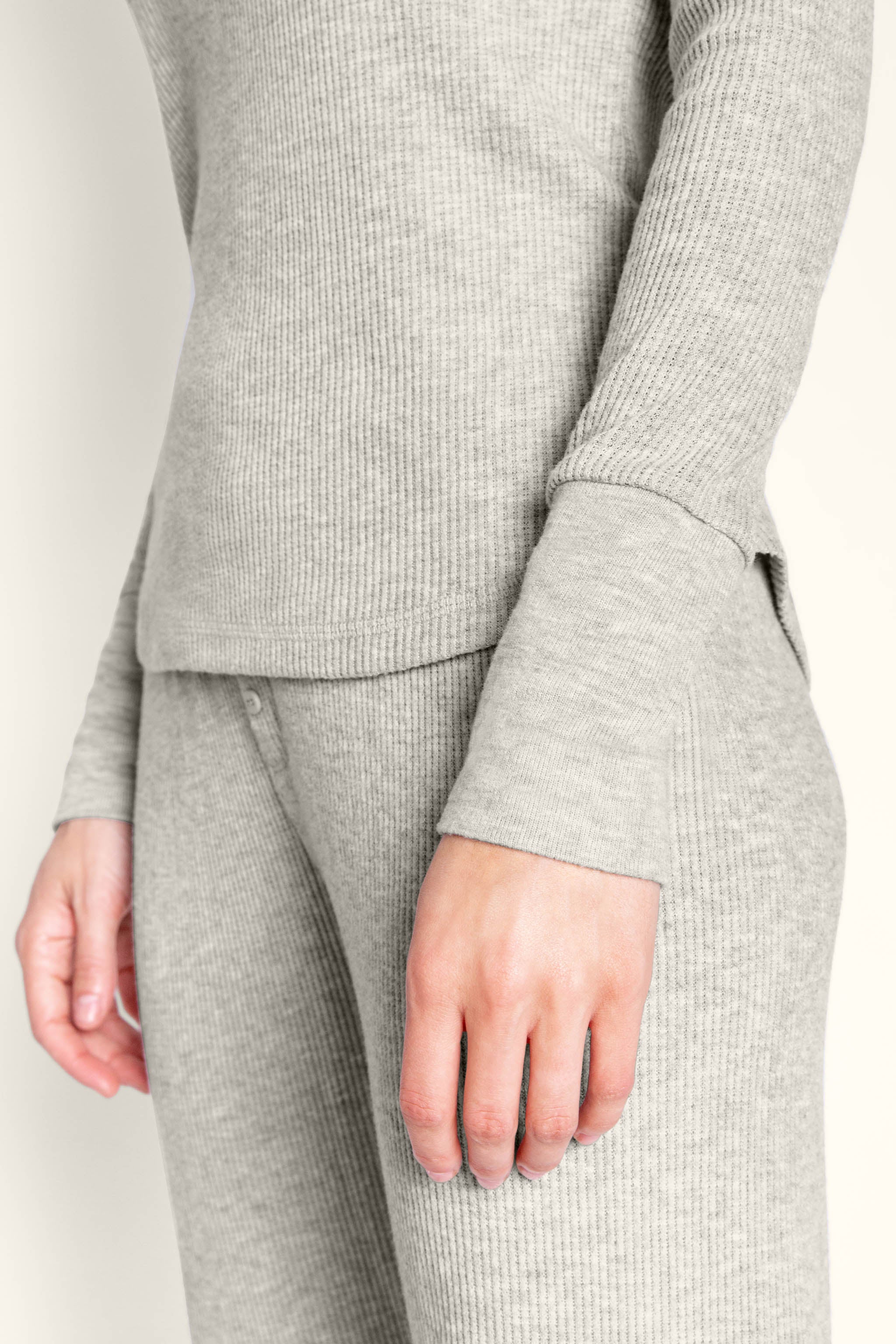 Textured Essentials Heather Grey Long PJ Set - Image 5