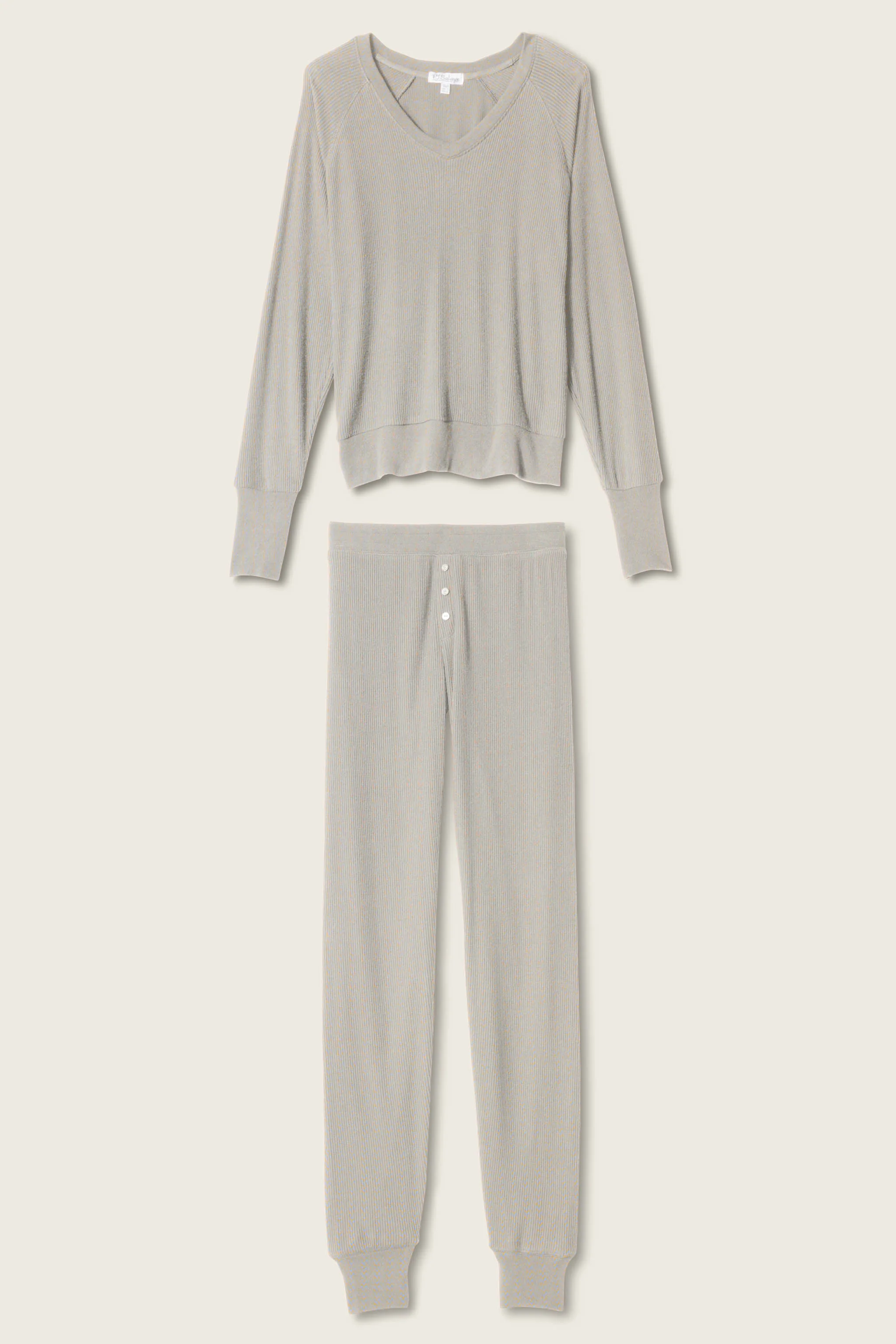 Textured Essentials Heather Grey Long PJ Set - Image 6