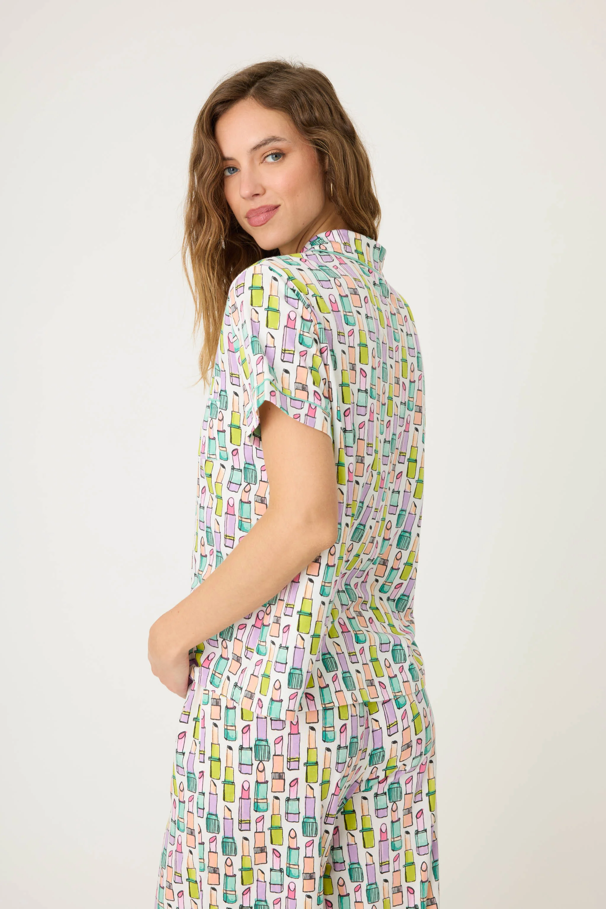 Whimsy Lipstick Cropped PJ Set - Image 2