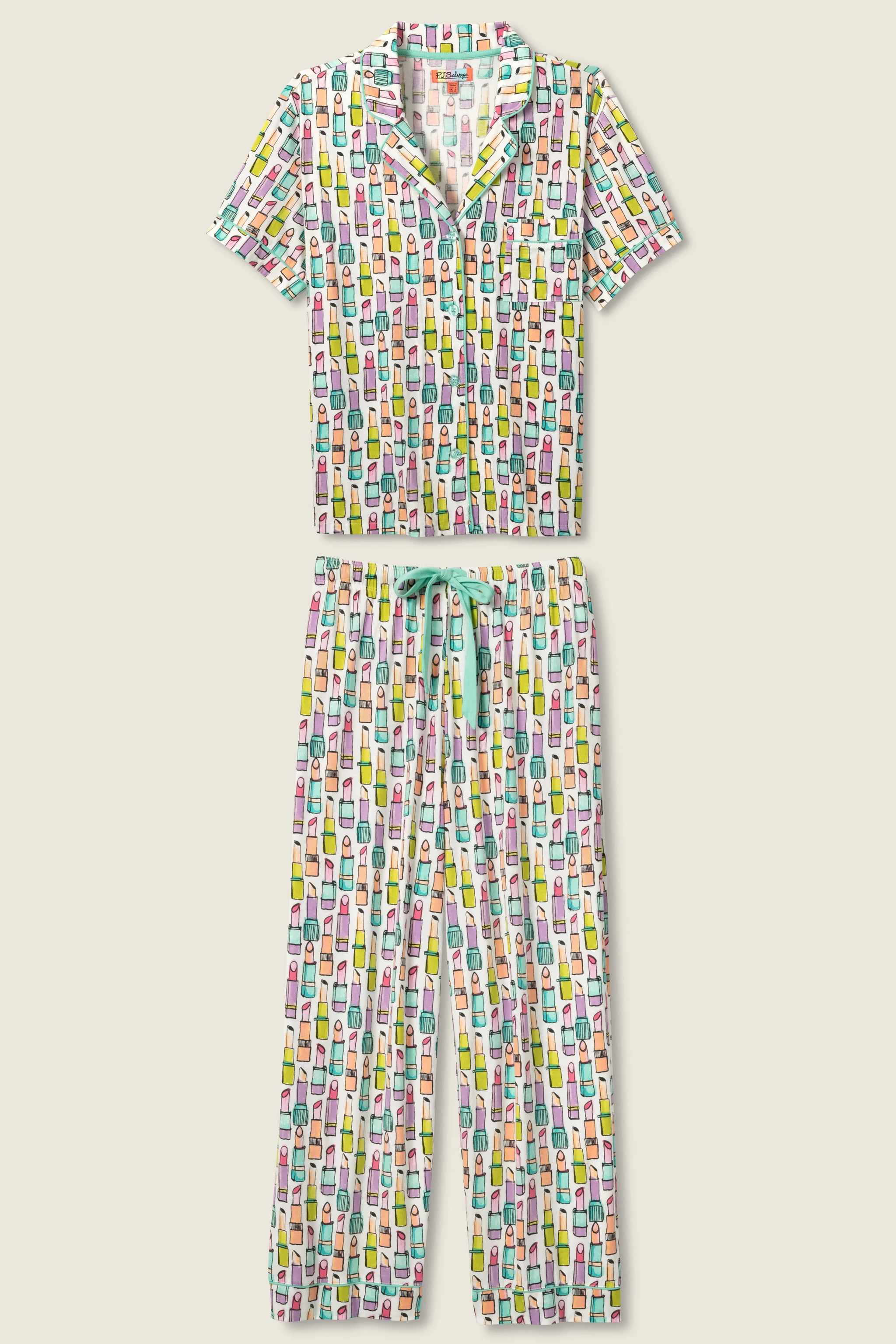 Whimsy Lipstick Cropped PJ Set - Image 3